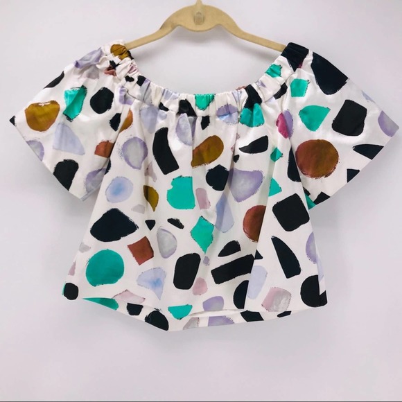 MSGM Fantasia Pois Off-Shoulder Gemstone Embellished Satin Top Sz 2 Extra Small - Picture 5 of 9